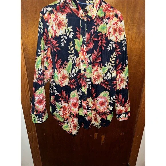 NWT Talbots Womens Navy Blue Floral Button Up Blouse Size 2X - Picture 2 of 7